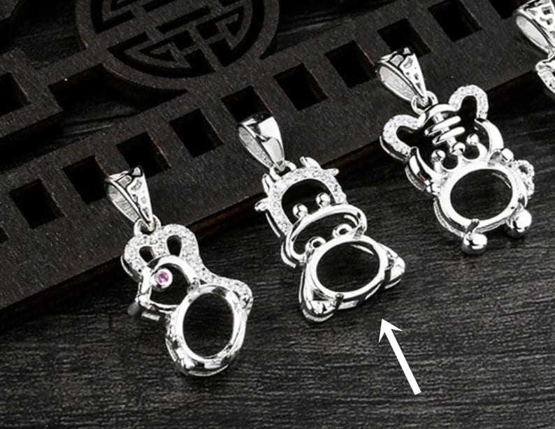 Crystals Funny Cow Oval Base Pendant Setting Bezel Sterling Silver White Gold Fine 925 7x9mm For One Stone Four Prongs DIY Jewelry Wholesale