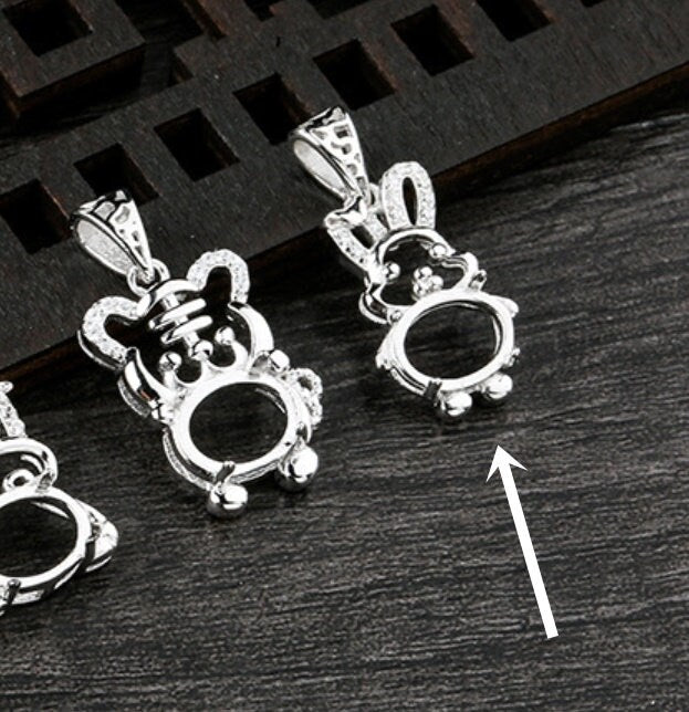 Crystals Rabbit Oval Base Pendant Setting Sterling Silver White Gold Fine 925 7x9mm For One Stone Gemstone Four Prongs DIY Jewelry Wholesale