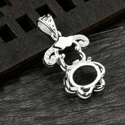 Crystals Sheep Oval Pendant Setting Base Sterling Silver White Gold Fine 925 7x9mm For One Stone Gemstone Four Prongs DIY Jewelry Wholesale