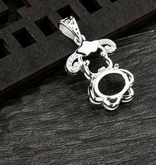 Crystals Sheep Oval Pendant Setting Base Sterling Silver White Gold Fine 925 7x9mm For One Stone Gemstone Four Prongs DIY Jewelry Wholesale