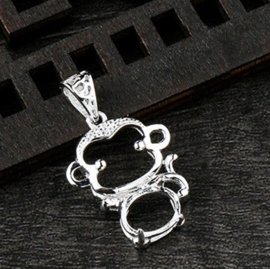 Crystals Monkey Oval Pendant Setting Base Sterling Silver White Gold Fine 925 7x9mm For One Stone Gemstone Four Prongs DIY Jewelry Wholesale