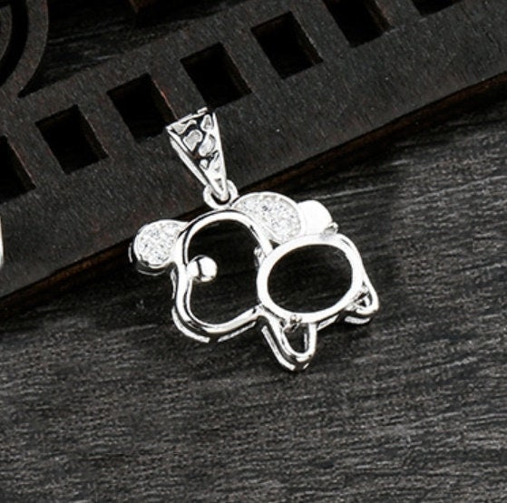 Crystals Dog Oval Pendant Setting Base Sterling Silver White Gold Fine 925 7x9mm For One Stone Gemstone Four Prongs DIY Jewelry Wholesale