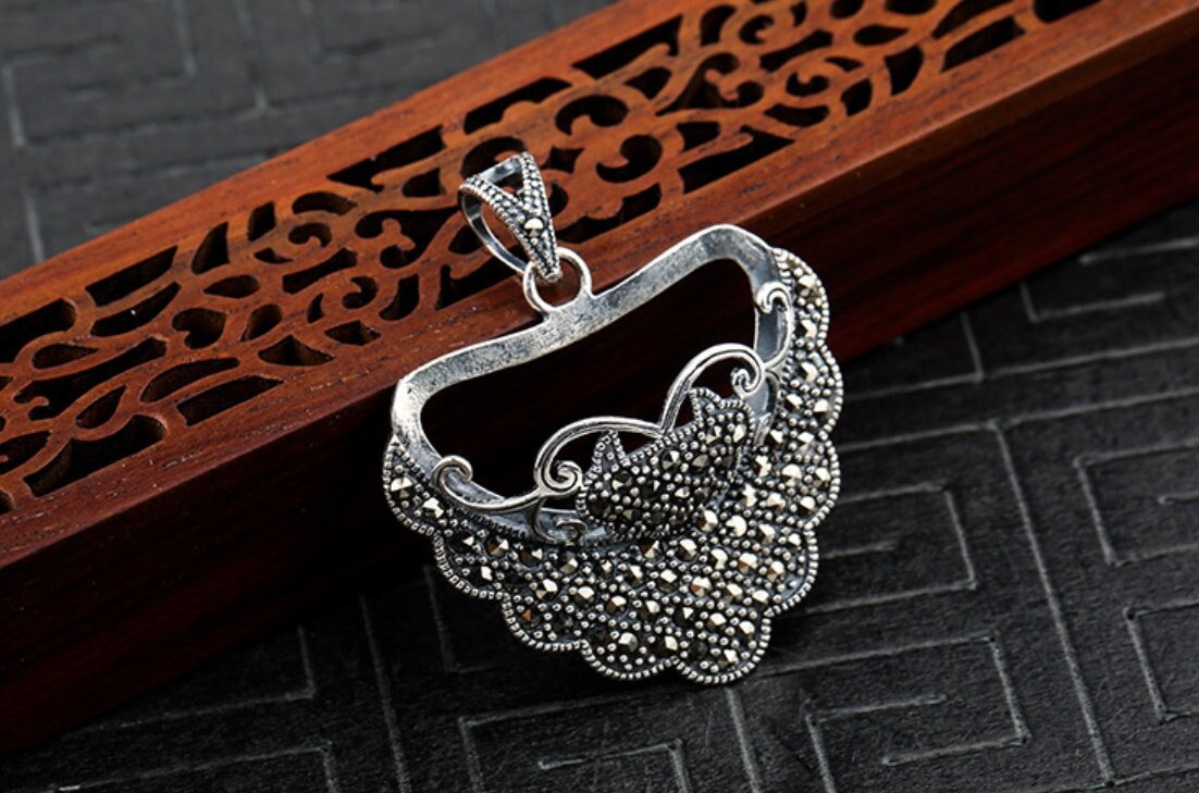 Retro Heart Love Cup Base Pendant Setting Tray Bulk Sterling Silver Fine 925 17x30mm For One Stone Bead No Prongs DIY Jewelry Wholesale