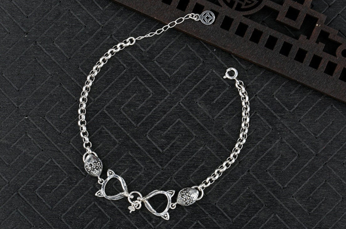 Retro Fox Teardrop Base Bracelet Setting Tray Bulk Sterling Silver Fine 925 9x10mm For Three Stones Beads Adjustable DIY Jewelry Wholesale