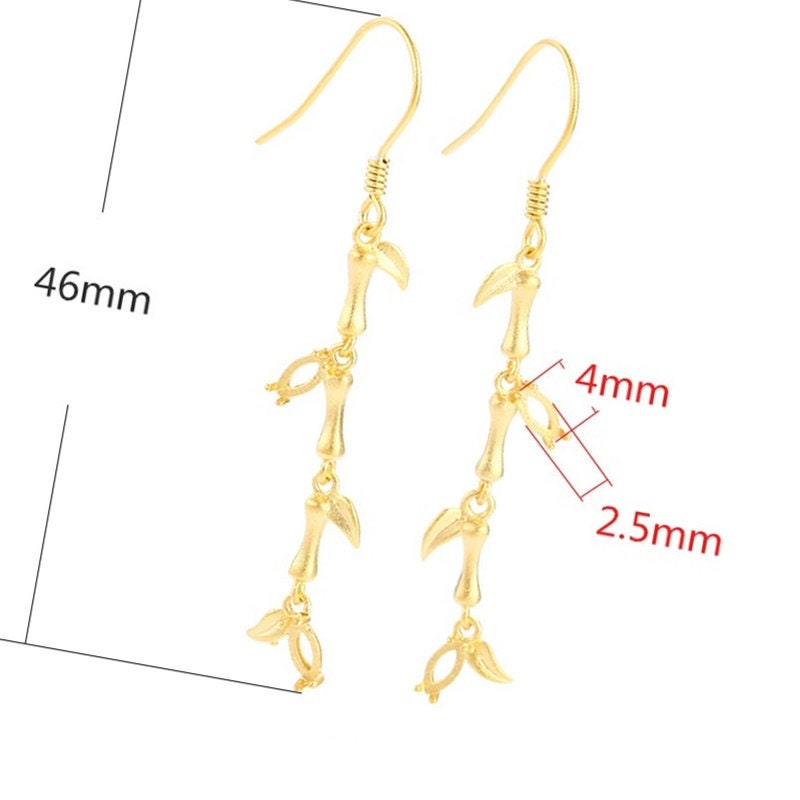 Leaf Branch Cup Pin Earrings Stud Blank Setting Sterling Silver Gold Bezel Fine 925 2.5x4mm For Two Stones Four Prongs DIY Jewelry Wholesale