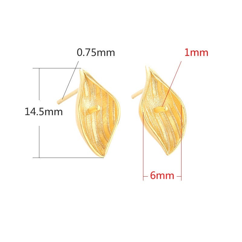 Vintage Leaf Cup Pin Stud Earrings Setting Bezel Sterling Silver Gold Fine 925 6x6 mm For One Pearl Bead No Prongs DIY Jewelry Wholesale