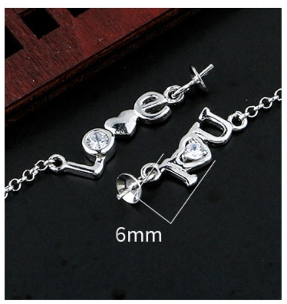 Love Cup Pin Base Bracelet Setting Tray Bulk Sterling Silver White Gold Fine 925 6-14mm For One Pearl Bead Adjustable DIY Jewelry Wholesale