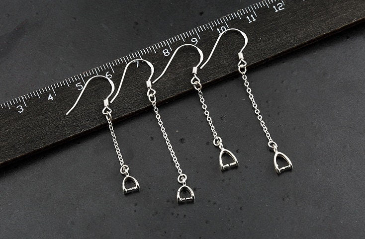 Simple Chain Buckle Clip Base Earrings Hook Setting Sterling Silver Fine 925 3x3mm 4x4mm For One Stone Bead No Prongs DIY Jewelry Wholesale