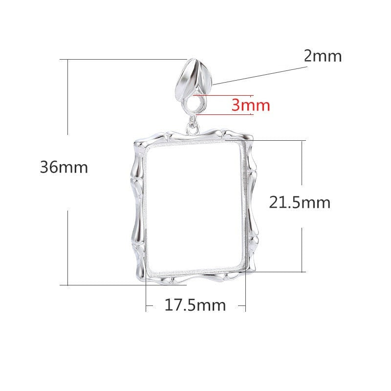 Vintage Square Round Base Pendant Setting Fine Sterling Silver Gold 925 3x3mm 17.5x21.5mm For Two Stones No Prongs DIY Jewelry Wholesale