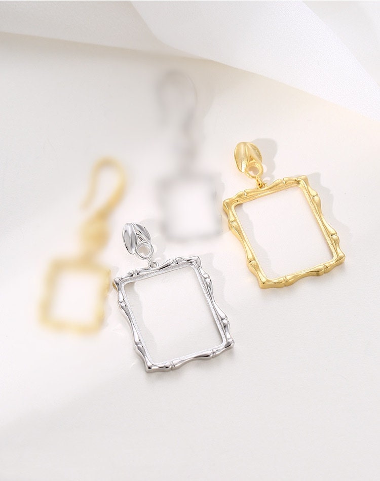 Vintage Square Round Base Pendant Setting Fine Sterling Silver Gold 925 3x3mm 17.5x21.5mm For Two Stones No Prongs DIY Jewelry Wholesale