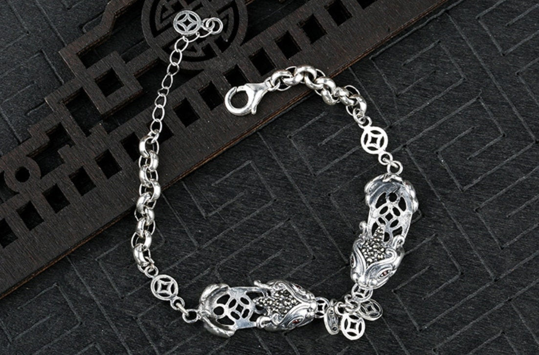 Retro Dragons Oval Base Chain Bangle Mount Bracelet Setting Sterling Silver Fine 925 8x13mm For Two Stones No Prongs DIY Jewelry Wholesale