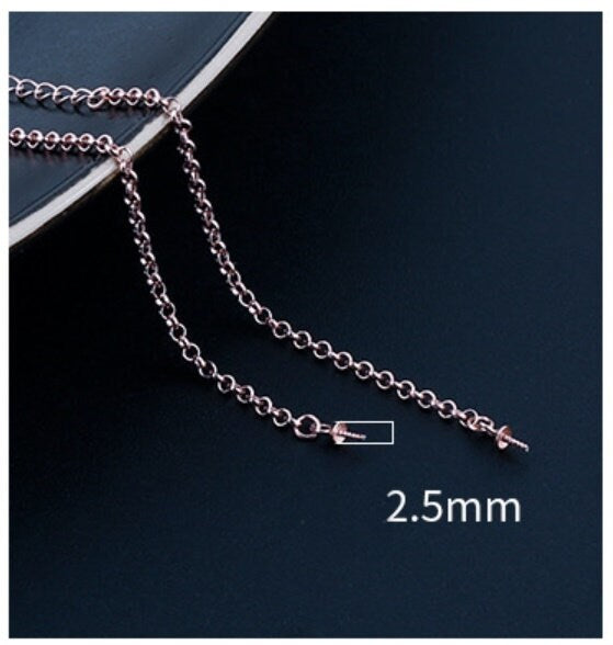 Simple Chain Cup Bangle Mount Bracelet Setting Sterling Silver Rose Gold 925 6-12mm For One Pearl Bead Adjustable DIY Jewelry Wholesale