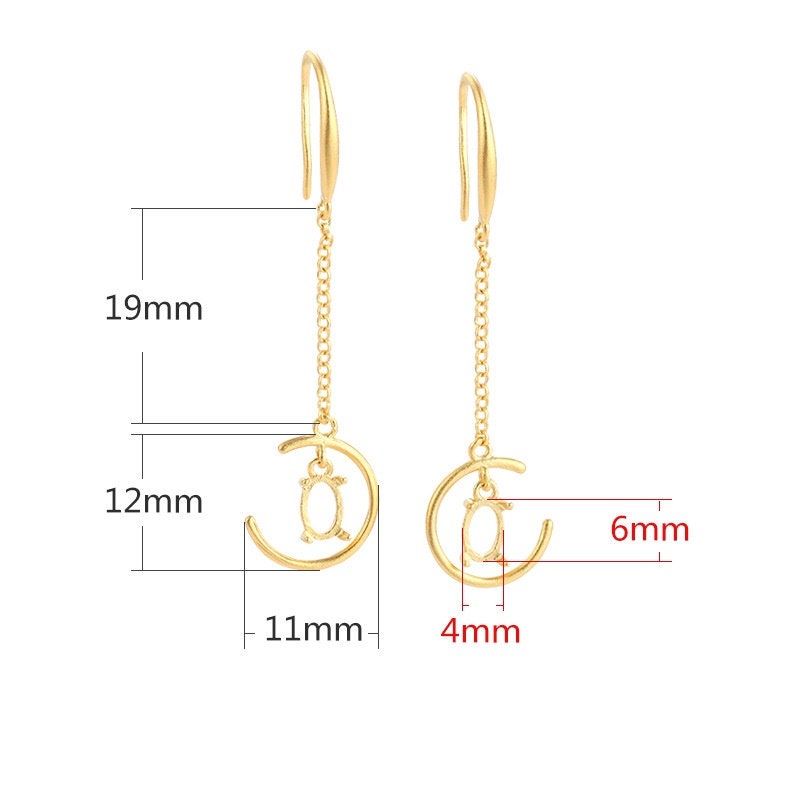 Moon C-Shape Chain Oval Base Hook Earrings Setting Sterling Silver Rose Gold Fine 925 4x6mm For One Stone Four Prongs DIY Jewelry Wholesale