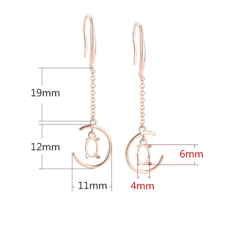 Moon C-Shape Chain Oval Base Hook Earrings Setting Sterling Silver Rose Gold Fine 925 4x6mm For One Stone Four Prongs DIY Jewelry Wholesale