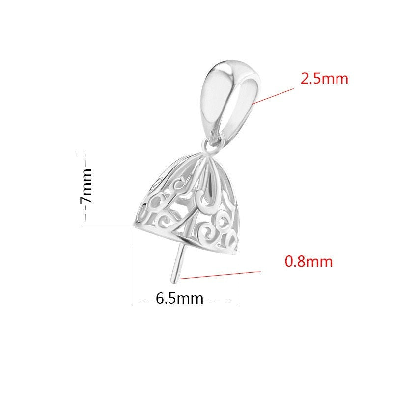 Openwork Cup Clip Pendant Setting Sterling Silver Rose White Gold Fine 925 7-10mm For One Bead No Prongs DIY Jewelry Wholesale