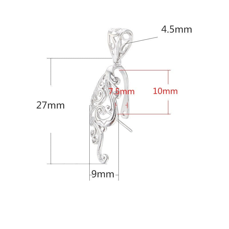 Bird Peacock Buckle Clip Pendant Setting Sterling Silver Gold Fine 925 7.5x10mm For One Stone Gemstone No Prongs DIY Jewelry Wholesale