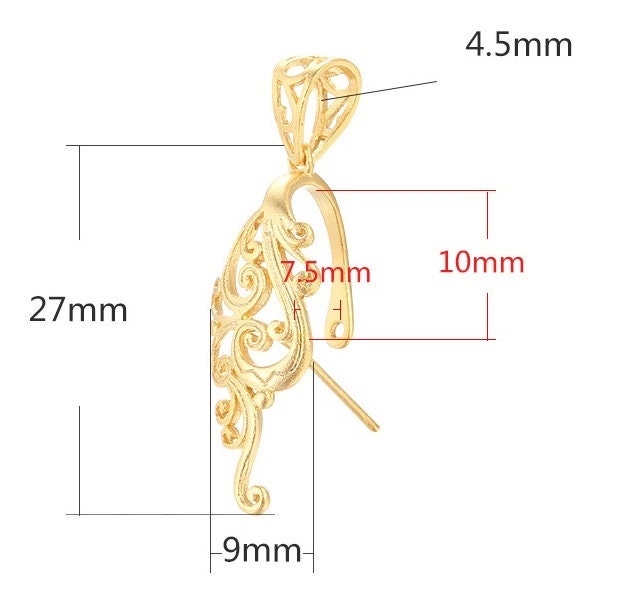 Bird Peacock Buckle Clip Pendant Setting Sterling Silver Gold Fine 925 7.5x10mm For One Stone Gemstone No Prongs DIY Jewelry Wholesale