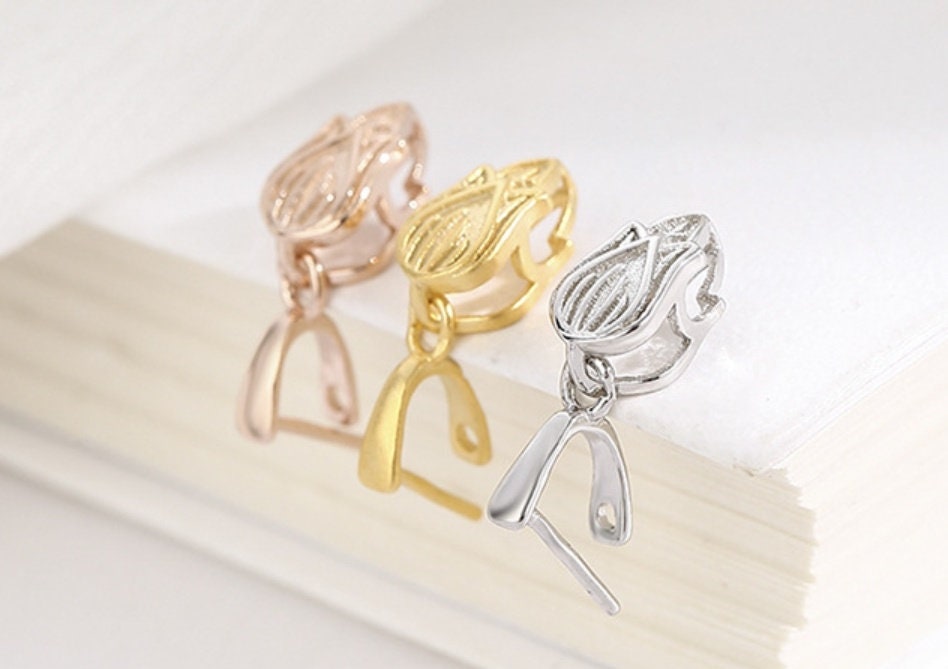 Tulip Flower Buckle Clip Pendant Setting Wholesale Sterling Silver Rose Gold Fine 925 3.5x3.5mm For One Stone Gemstone No Prongs DIY Jewelry