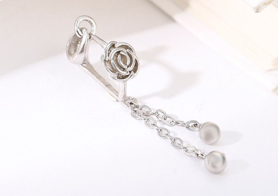 Vintage Flower Rose Buckle Clip Pendant Setting Sterling Silver Rose Gold Fine 925 5x8mm For One Stone No Prongs DIY Jewelry Wholesale