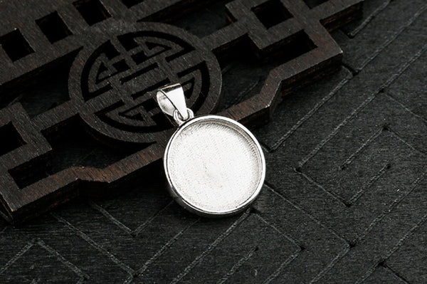 Round Vintage Base Pendant Setting Fine Sterling Silver White Gold 925 13x13 mm For One Stone Gemstone No Prongs DIY Jewelry Wholesale