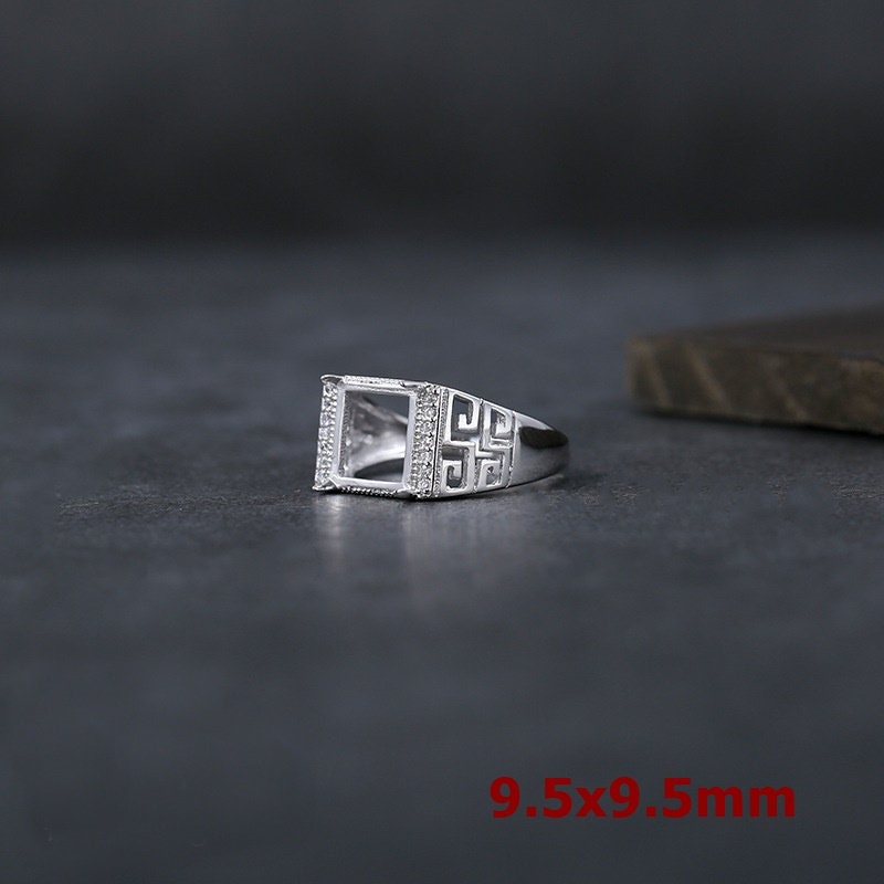 Ring Blank Setting 1pc Sterling Silver 925 Square Rectangle Round Base Four Prongs Fine 9.5-14mm For One Stone Adjustable Wholesale