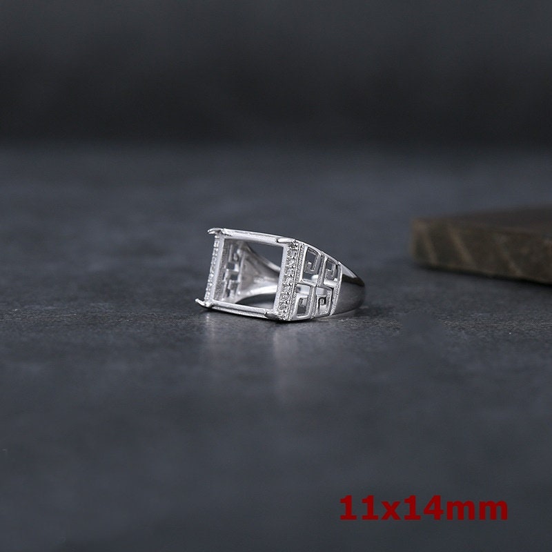 Ring Blank Setting 1pc Sterling Silver 925 Square Rectangle Round Base Four Prongs Fine 9.5-14mm For One Stone Adjustable Wholesale