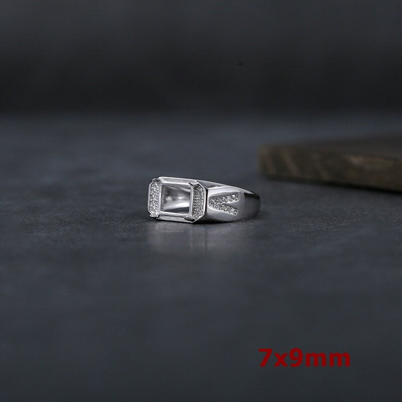 Ring Blank Setting 1pc Sterling Silver 925 Crystals Rectangle Base White Gold Fine 7x9mm For One Stone Adjustable Four Prongs Wholesale