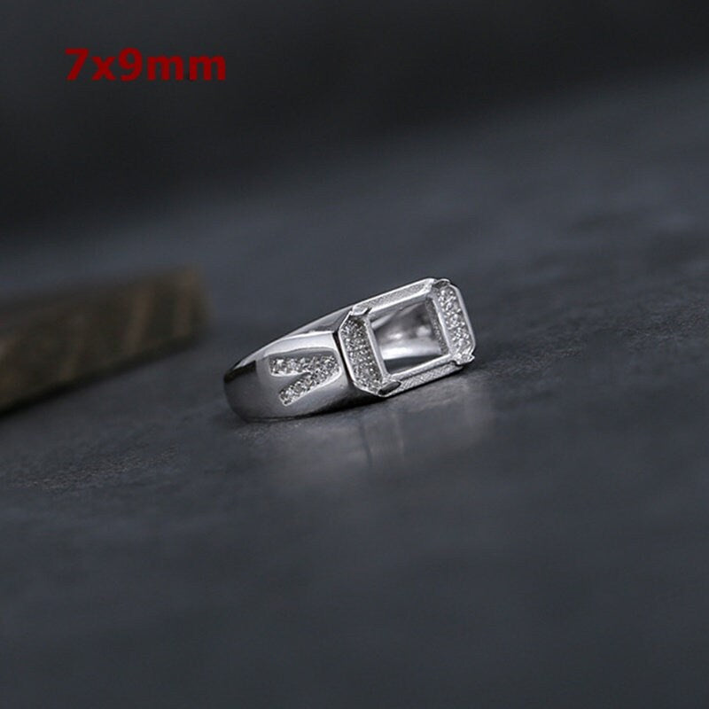 Ring Blank Setting 1pc Sterling Silver 925 Crystals Rectangle Base White Gold Fine 7x9mm For One Stone Adjustable Four Prongs Wholesale