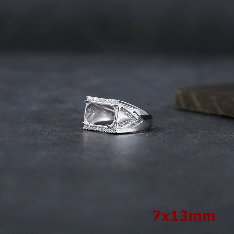 Ring Blank Setting 1pc Sterling Silver 925 Crystals Oval Rectangle White Gold Fine 7x13mm For One Stone Adjustable Four Prongs Wholesale