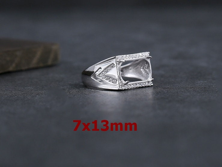 Ring Blank Setting 1pc Sterling Silver 925 Crystals Oval Rectangle White Gold Fine 7x13mm For One Stone Adjustable Four Prongs Wholesale