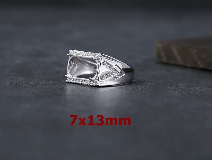 Ring Blank Setting 1pc Sterling Silver 925 Crystals Oval Rectangle White Gold Fine 7x13mm For One Stone Adjustable Four Prongs Wholesale