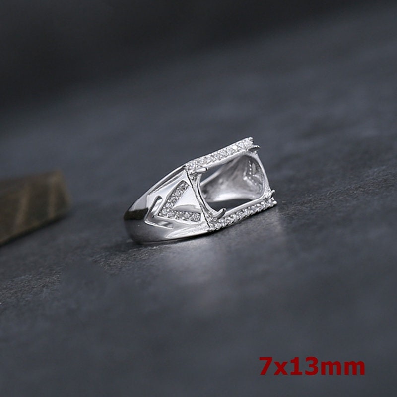 Ring Blank Setting 1pc Sterling Silver 925 Crystals Oval Rectangle White Gold Fine 7x13mm For One Stone Adjustable Four Prongs Wholesale