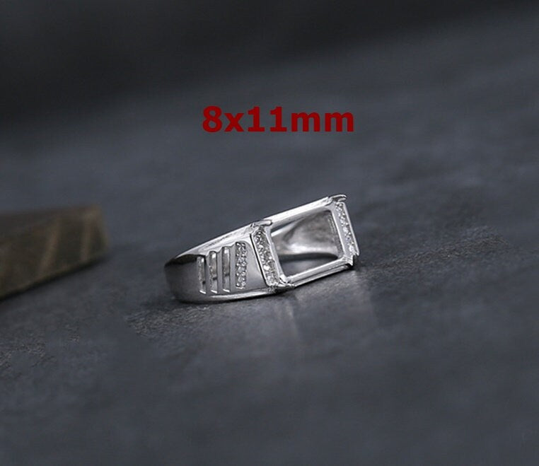 Ring Blank Setting 1pc Sterling Silver 925 Crystals Rectangle Square Fine 8x8mm 8x11mm For One Stone Adjustable Four Prongs Wholesale