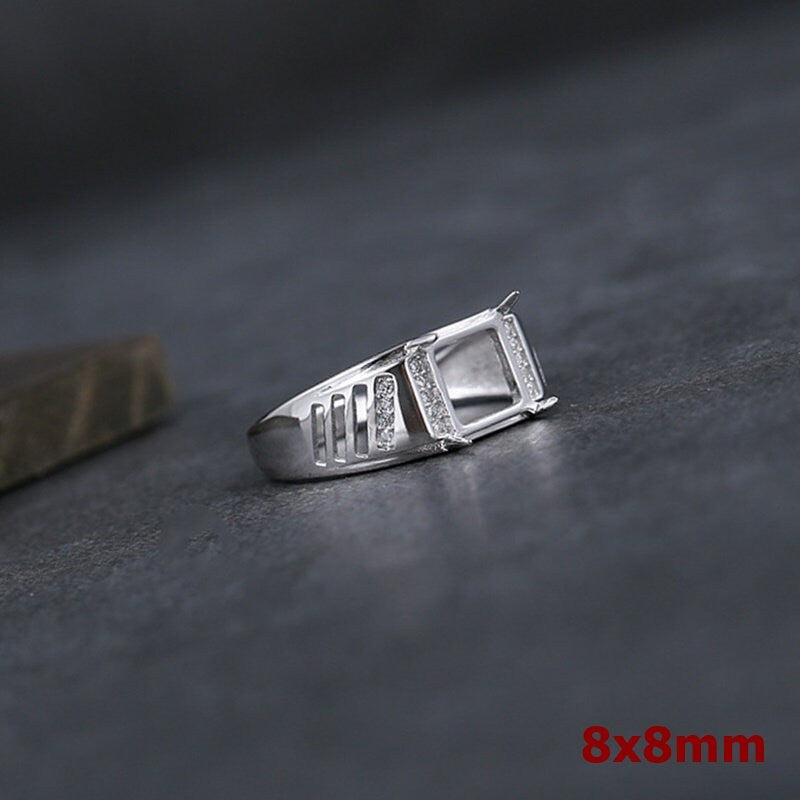 Ring Blank Setting 1pc Sterling Silver 925 Crystals Rectangle Square Fine 8x8mm 8x11mm For One Stone Adjustable Four Prongs Wholesale