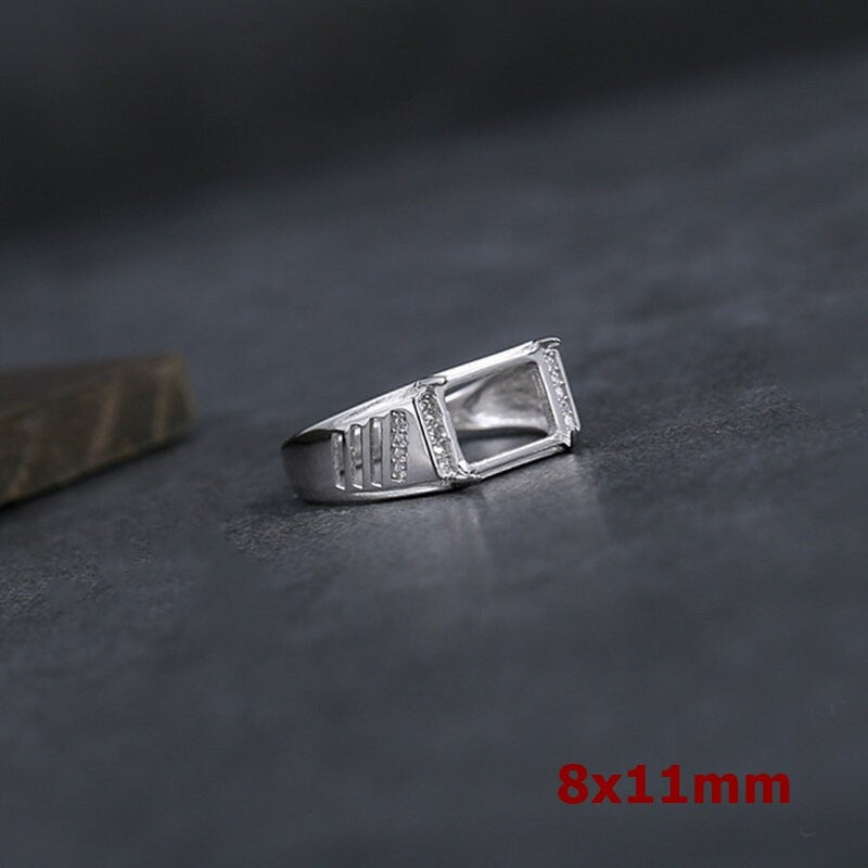 Ring Blank Setting 1pc Sterling Silver 925 Crystals Rectangle Square Fine 8x8mm 8x11mm For One Stone Adjustable Four Prongs Wholesale