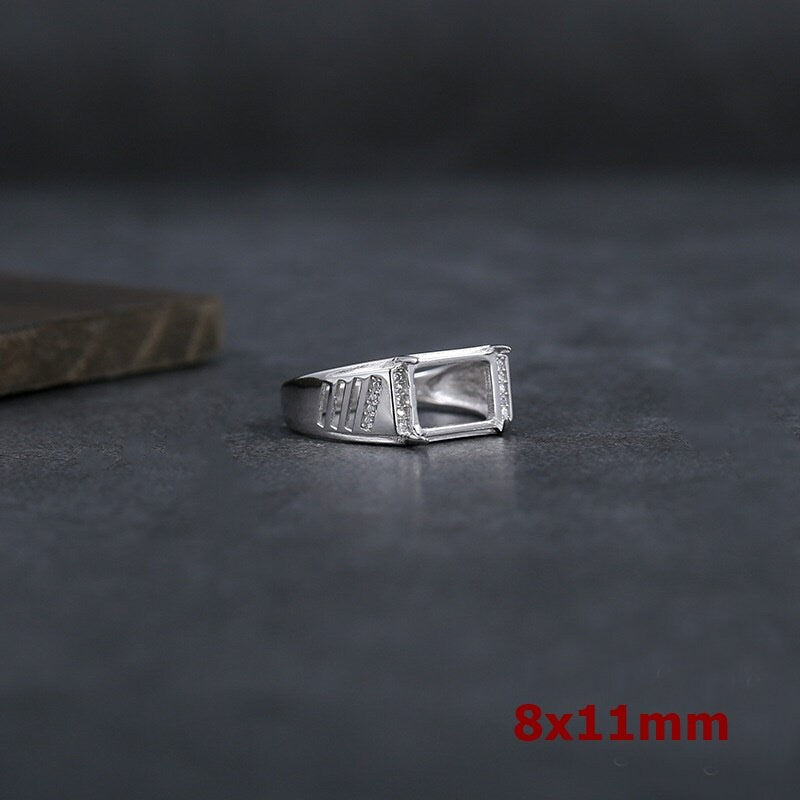 Ring Blank Setting 1pc Sterling Silver 925 Crystals Rectangle Square Fine 8x8mm 8x11mm For One Stone Adjustable Four Prongs Wholesale