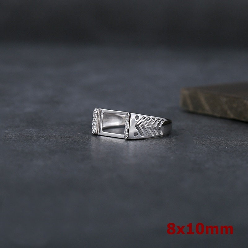 Ring Blank Setting 1pc Sterling Silver 925 Crystals Rectangle Base White Gold Fine 8x10mm For One Stone Adjustable No Prongs Wholesale