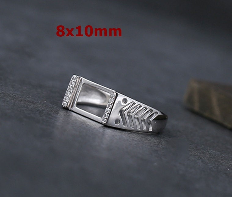 Ring Blank Setting 1pc Sterling Silver 925 Crystals Rectangle Base White Gold Fine 8x10mm For One Stone Adjustable No Prongs Wholesale