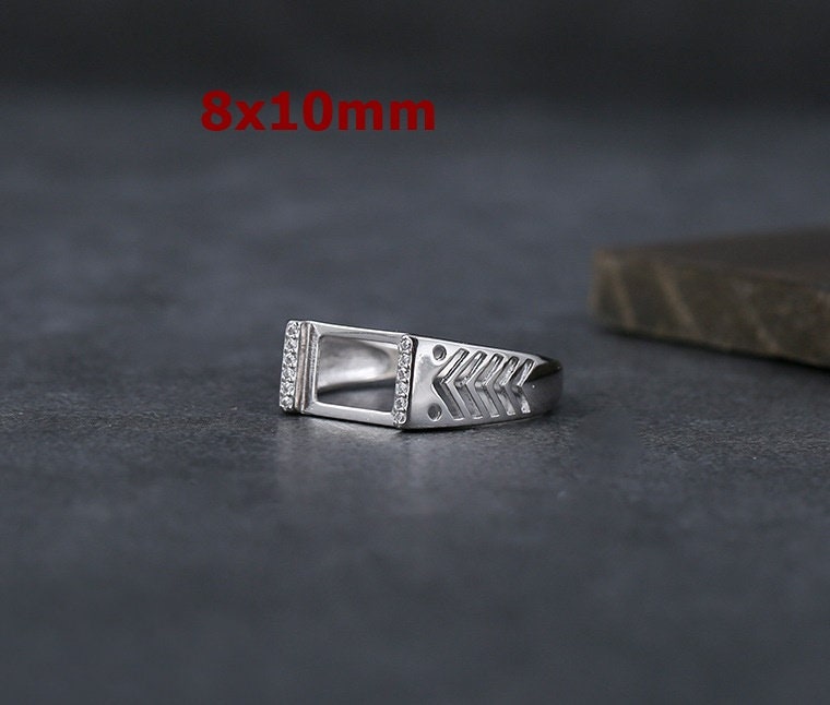 Ring Blank Setting 1pc Sterling Silver 925 Crystals Rectangle Base White Gold Fine 8x10mm For One Stone Adjustable No Prongs Wholesale