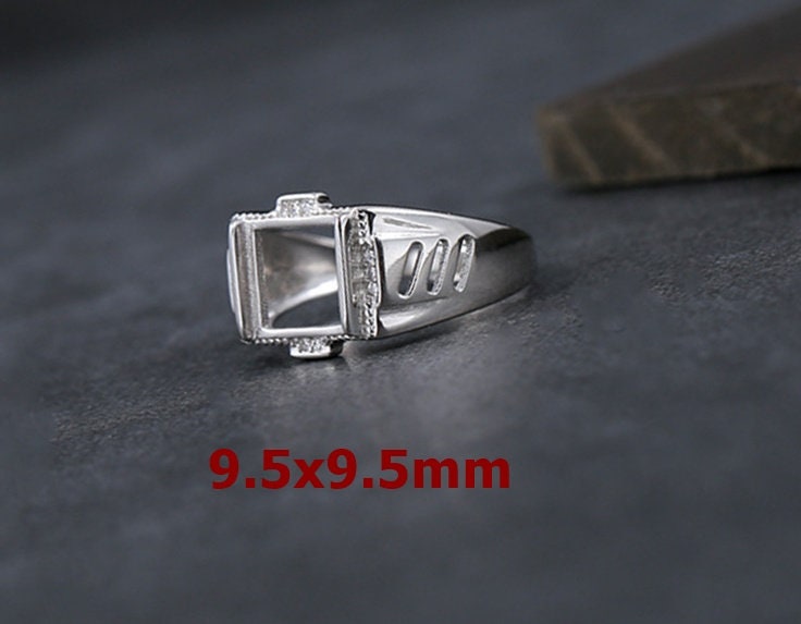 Ring Blank Setting 1pc Sterling Silver 925 Crystals Square Base White Gold Adjustable Fine 9.5x9.5mm For One Stone No Prongs Wholesale