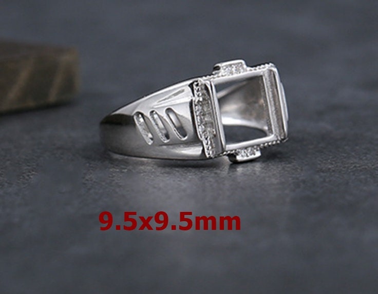 Ring Blank Setting 1pc Sterling Silver 925 Crystals Square Base White Gold Adjustable Fine 9.5x9.5mm For One Stone No Prongs Wholesale