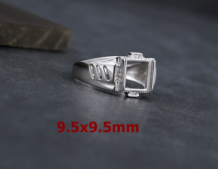 Ring Blank Setting 1pc Sterling Silver 925 Crystals Square Base White Gold Adjustable Fine 9.5x9.5mm For One Stone No Prongs Wholesale