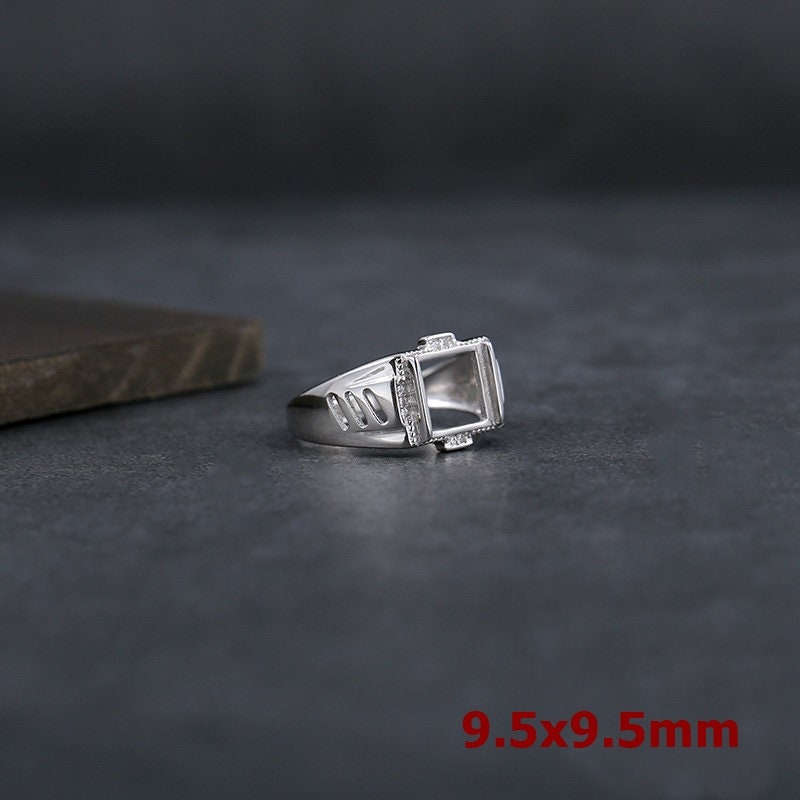 Ring Blank Setting 1pc Sterling Silver 925 Crystals Square Base White Gold Adjustable Fine 9.5x9.5mm For One Stone No Prongs Wholesale