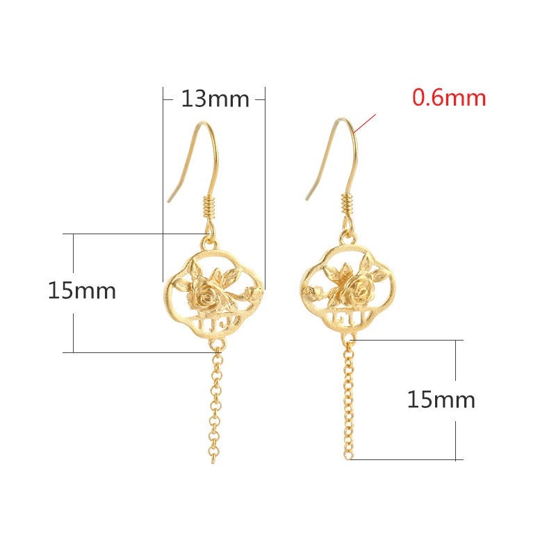 Vintage Rose Flower Chain Earrings Hook Setting Sterling Silver Gold Fine 925 13x30 mm For One Pearl Bead No Prongs DIY Jewelry Wholesale