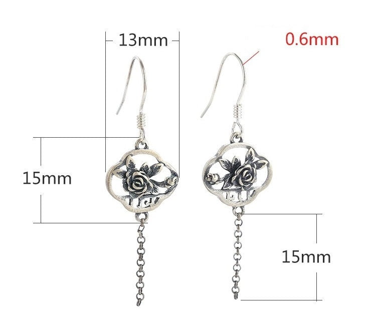 Vintage Rose Flower Chain Earrings Hook Setting Sterling Silver Gold Fine 925 13x30 mm For One Pearl Bead No Prongs DIY Jewelry Wholesale