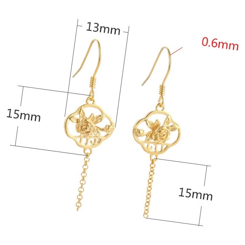 Vintage Rose Flower Chain Earrings Hook Setting Sterling Silver Gold Fine 925 13x30 mm For One Pearl Bead No Prongs DIY Jewelry Wholesale