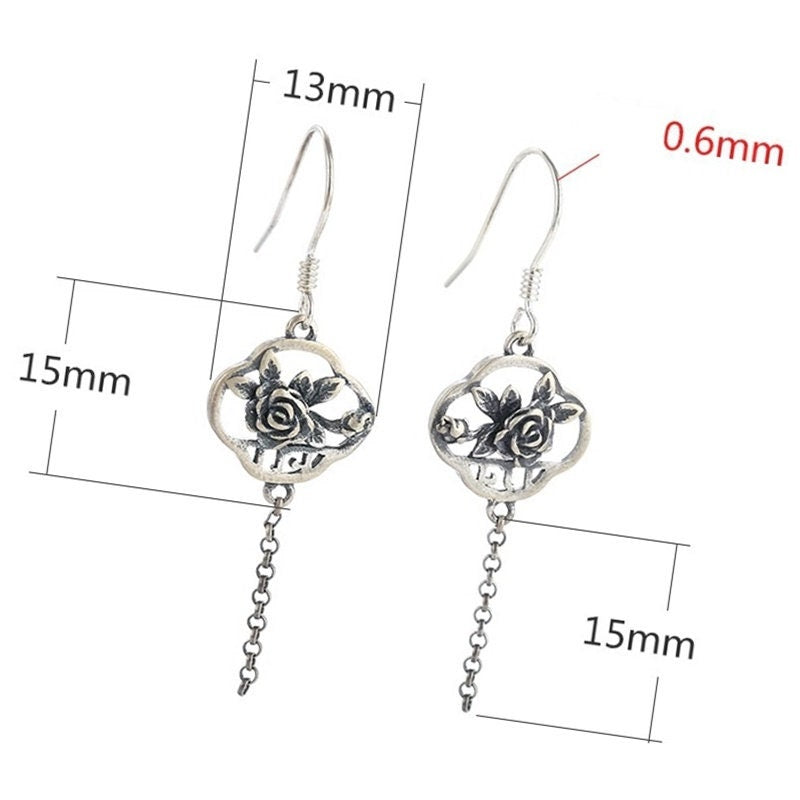 Vintage Rose Flower Chain Earrings Hook Setting Sterling Silver Gold Fine 925 13x30 mm For One Pearl Bead No Prongs DIY Jewelry Wholesale