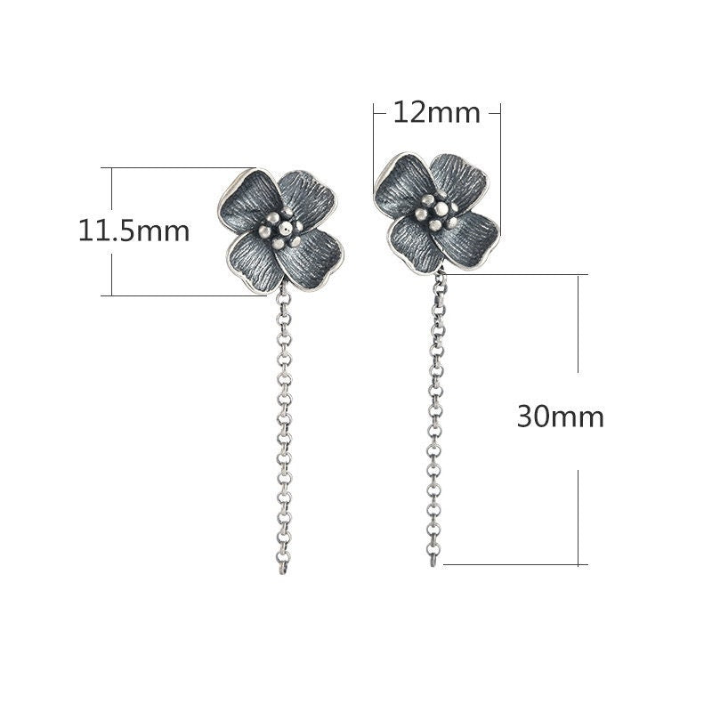 Retro Flower Chain Stud Earrings Setting Bezel Sterling Silver Gold Fine 925 12x41.5mm For One Pearl Bead No Prongs DIY Jewelry Wholesale