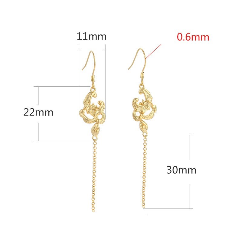 Retro Moon Chain Earrings Hook Blank Setting Sterling Silver Gold Bezel Fine 925 11x52mm For One Pearl Bead No Prongs DIY Jewelry Wholesale