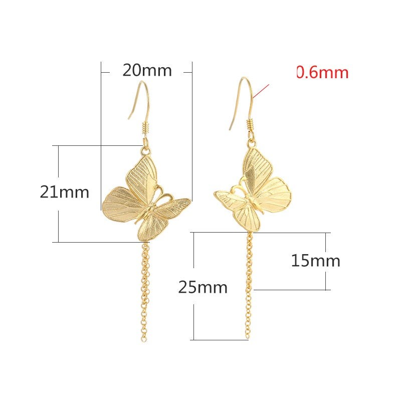 Retro Butterfly Chain Earrings Hook Setting Sterling Silver Gold Fine 925 20x46mm For Two Pearls Beads No Prongs DIY Jewelry Wholesale